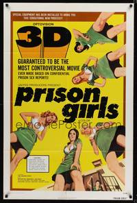 8w657 PRISON GIRLS 1sh '72 3-D, Uschi Digard, sexy art of bad girls!
