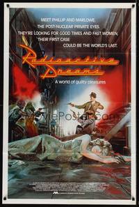 8w667 RADIOACTIVE DREAMS 1sh '85 art of detectives in shootout + dead girl by Chadwick!