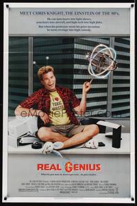8w676 REAL GENIUS 1sh '85 Val Kilmer is the Einstein of the '80s, Jon Gries, sci-fi comedy!