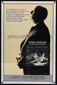 8w677 REAR WINDOW 1sh R83 full-length image of Alfred Hitchcock + James Stewart & Grace Kelly!