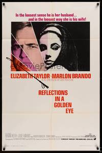 8w679 REFLECTIONS IN A GOLDEN EYE 1sh '67 Huston, cool image of Elizabeth Taylor & Marlon Brando!