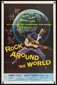 8w692 ROCK AROUND THE WORLD 1sh '57 early rock & roll, great artwork of Tommy Steele!