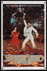 8w711 SATURDAY NIGHT FEVER teaser 1sh '77 image of disco dancer John Travolta & Karen Lynn Gorney!