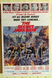 8w719 SECRET INVASION 1sh '64 Stewart Granger, Raf Vallone, Mickey Rooney, cool WWII artwork!