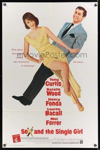 8w730 SEX & THE SINGLE GIRL 1sh '65 great full-length image of Tony Curtis & sexiest Natalie Wood!