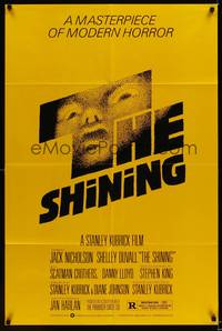 8w740 SHINING re-strike 1sh '80s Stephen King & Stanley Kubrick, Jack Nicholson, Saul Bass art!