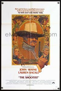 8w743 SHOOTIST 1sh '76 best Richard Amsel artwork of cowboy John Wayne!
