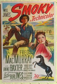 8w771 SMOKY 1sh '46 first Burl Ives, art of Fred MacMurray & sexy Anne Baxter!