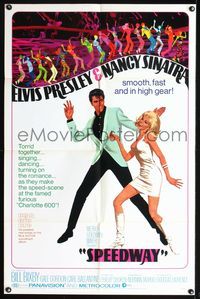 8w780 SPEEDWAY 1sh '68 art of Elvis Presley dancing with sexy Nancy Sinatra in boots!