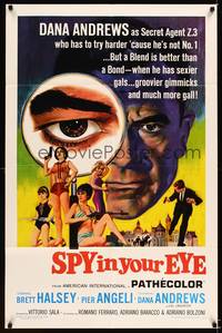 8w784 SPY IN YOUR EYE 1sh '66 Dana Andrews has sexier gals and groovier gimmicks, cool art!