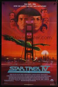 8w788 STAR TREK IV 1sh '86 cool art of Leonard Nimoy & William Shatner by Bob Peak!