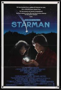 8w795 STARMAN 1sh '84 John Carpenter, close-up of alien Jeff Bridges & Karen Allen!