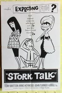 8w802 STORK TALK 1sh '64 Tony Britton, Anne Heywood, great cartoon artwork!