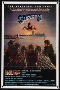 8w822 SUPERMAN II 1sh '81 Christopher Reeve, Terence Stamp, great artwork over New York City!