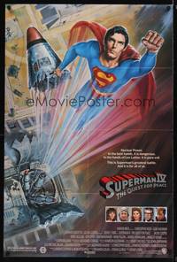 8w825 SUPERMAN IV 1sh '87 great art of super hero Christopher Reeve by Daniel Gouzee!