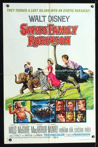 8w840 SWISS FAMILY ROBINSON 1sh R75 John Mills, Walt Disney family fantasy classic!
