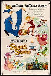8w841 SWORD IN THE STONE 1sh '64 Disney's cartoon story of young King Arthur & Merlin the Wizard!