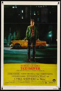 8w849 TAXI DRIVER 1sh '76 classic art of Robert De Niro by cab, directed by Martin Scorsese!