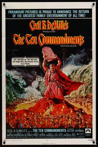 8w851 TEN COMMANDMENTS 1sh R72 great art of Charlton Heston w/tablets, Cecil B. DeMille!
