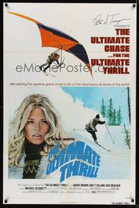 8w908 ULTIMATE THRILL 1sh '74 Britt Ekland, Eric Braeden, skiing action art by Solie!