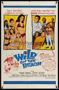 8w961 WILD ON THE BEACH 1sh '65 Frankie Randall, Sherry Jackson, Sonny & Cher, teen rock & roll!