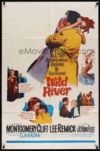 8w963 WILD RIVER 1sh '60 directed by Elia Kazan, Montgomery Clift embraces Lee Remick!