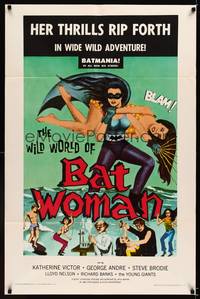 8w965 WILD WORLD OF BATWOMAN 1sh '66 cool artwork of sexy female super hero by J. Syphers!