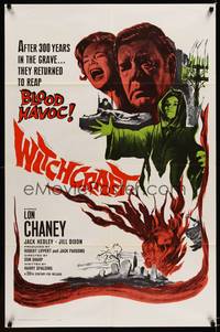 8w971 WITCHCRAFT 1sh '64 Lon Chaney Jr, they returned to reap BLOOD HAVOC!