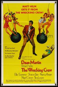 8w982 WRECKING CREW 1sh '69 cool art of Dean Martin as Matt Helm with sexy spy babes!