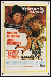 8w991 YOUNG BILLY YOUNG 1sh '69 art of Robert Mitchum, sexy Angie Dickinson & Robert Walker!