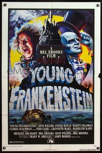 8w993 YOUNG FRANKENSTEIN style B 1sh '74 Mel Brooks, art of Gene Wilder, Peter Boyle & Feldman!