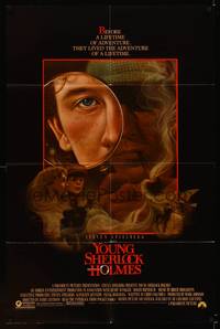 8w994 YOUNG SHERLOCK HOLMES 1sh '85 Steven Spielberg, Nicholas Rowe, really cool detective art!