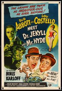 8x256 ABBOTT & COSTELLO MEET DR. JEKYLL & MR. HYDE linen 1sh '53 Bud & Lou meet scary Boris Karloff!