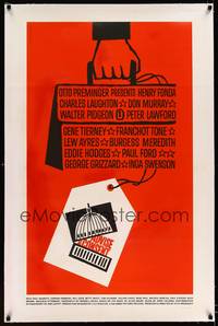 8x259 ADVISE & CONSENT linen 1sh '62 Otto Preminger, classic Saul Bass Washington Capitol artwork!