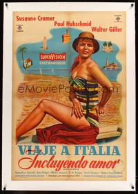 8x185 VOYAGE TO ITALY, COMPLETE WITH LOVE linen Argentinean '58 art of sexy Susanne Cramer on beach!
