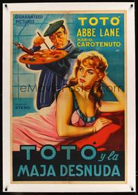 8x183 TOTO IN MADRID linen Argentinean '59 art of painter Toto & sexy model Abbe Lane posing!