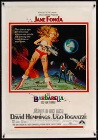 8x267 BARBARELLA linen 1sh '68 sexiest sci-fi art of Jane Fonda by Robert McGinnis, Roger Vadim