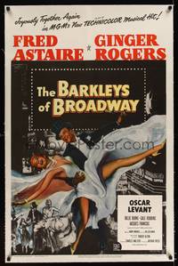 8x268 BARKLEYS OF BROADWAY linen 1sh '49 art of Fred Astaire & Ginger Rogers dancing in New York!