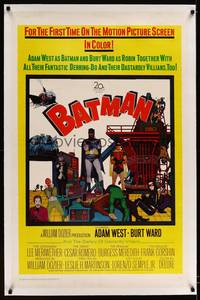 8x269 BATMAN linen 1sh '66 DC Comics, great image of Adam West & Burt Ward w/villains!
