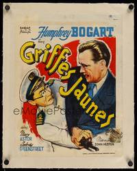 8x194 ACROSS THE PACIFIC linen Belgian R1940s art of Humphrey Bogart fighting with Japanese man!