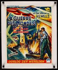 8x218 WAR OF THE WORLDS linen Belgian '53 H.G. Wells, George Pal, cool completely different art!