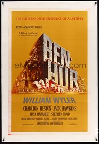 8x270 BEN-HUR linen 1sh '60 Charlton Heston, William Wyler classic religious epic, chariot art!