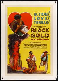 8x275 BLACK GOLD linen 1sh '27 stone litho, Norman Studios all-black thrilling oil field epic!