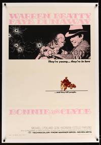 8x278 BONNIE & CLYDE linen 1sh '67 notorious crime duo Warren Beatty & Faye Dunaway!