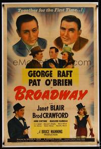 8x280 BROADWAY linen 1sh '42 George Raft & Pat O'Brien together for the 1st time w/sexy Janet Blair