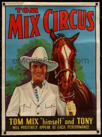 8x031 TOM MIX CIRCUS linen circus poster '32 great artwork portrait of him with Tony the horse!