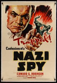 8x291 CONFESSIONS OF A NAZI SPY linen 1sh '39 art of giant Edward G. Robinson with clenched fist!