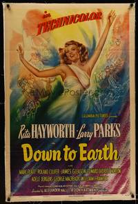 8x304 DOWN TO EARTH linen style A 1sh '46 sensational colorful artwork of sexiest Rita Hayworth!