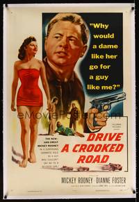 8x308 DRIVE A CROOKED ROAD linen 1sh '54 Mickey Rooney needed no-good Foster & she needed money!