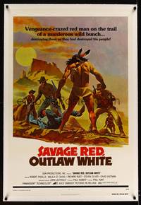 8x334 GREAT GUNDOWN linen 1sh '76 art of the vengeance-crazed red man, Savage Red, Outlaw White!